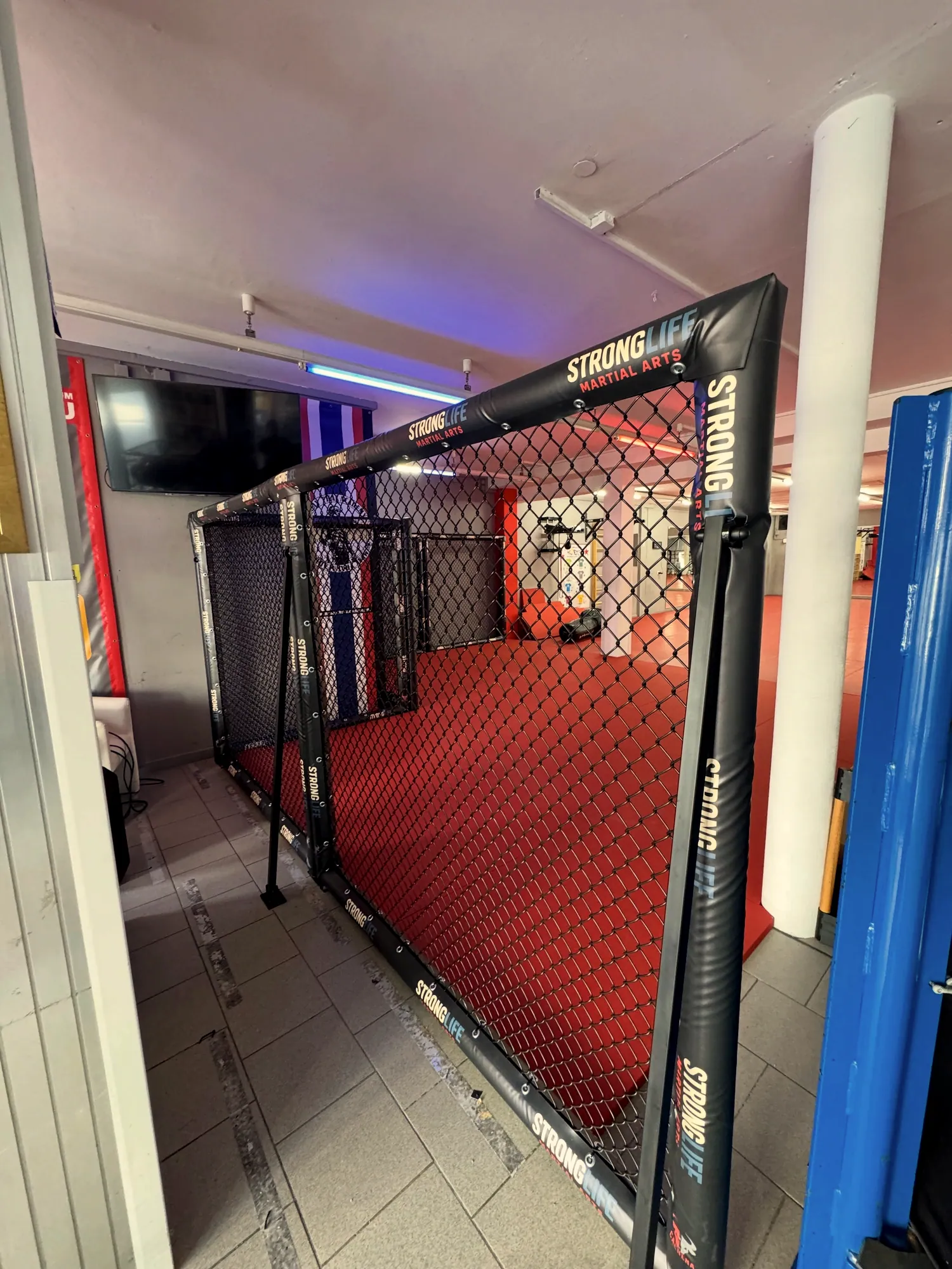 Cage nach Maß mit Tür auf roten Trainingsmatten